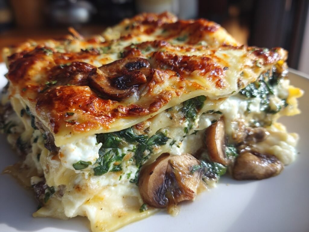 Healthy Creamy Mushroom Spinach Lasagna Easy Veggie Dinner 3 Healthy Vegetarian Lasagna 7