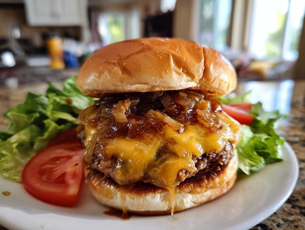 Juicy Cheddar Onion Burger