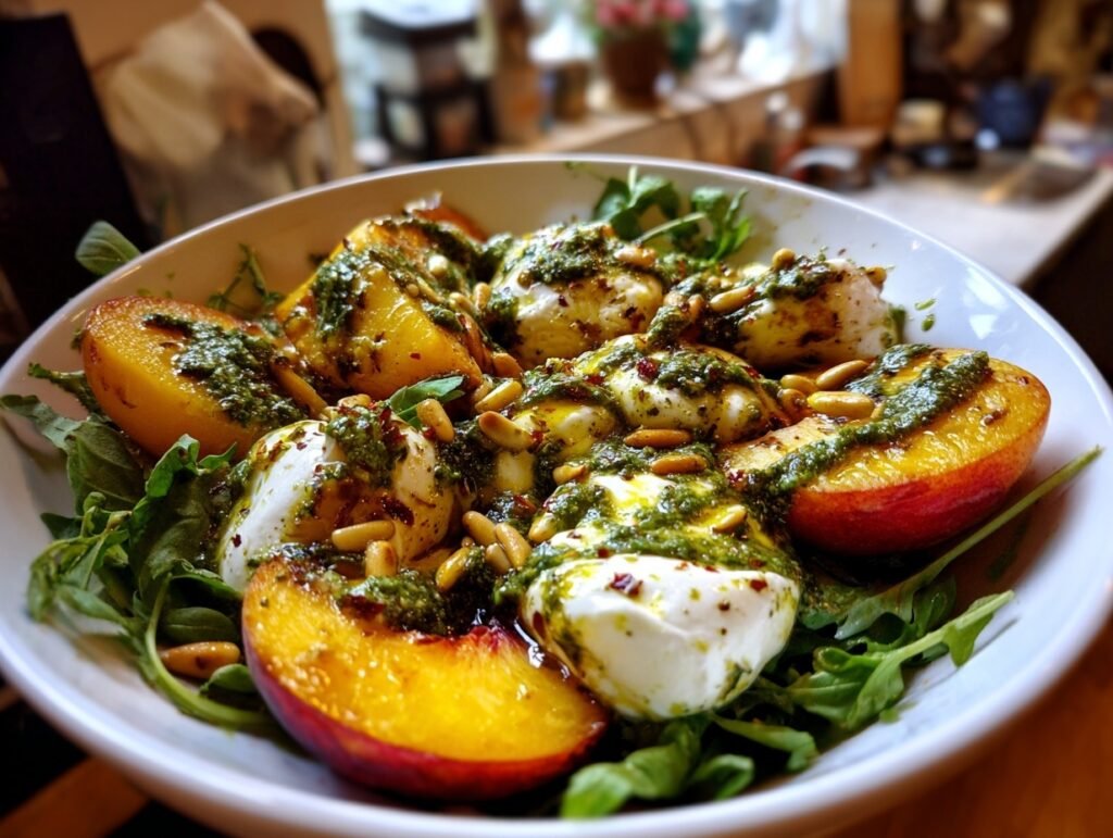 Roasted Peach Burrata Salad