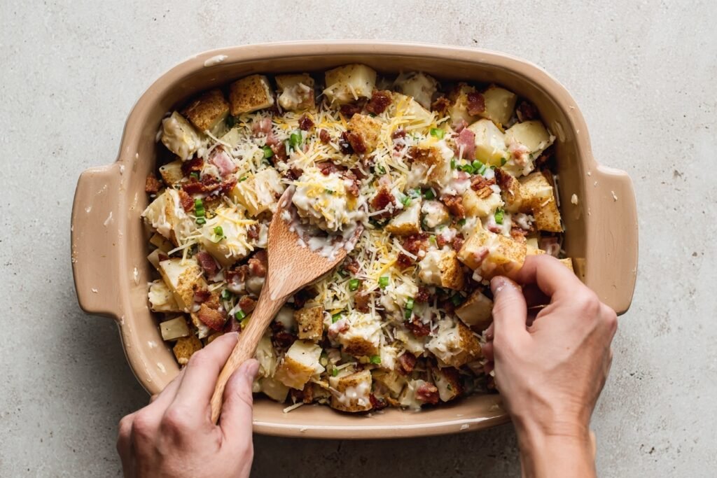 Healthy Loaded Baked Potato Casserole Easy Cheesy Side 2 healthy loaded potato casserole 2