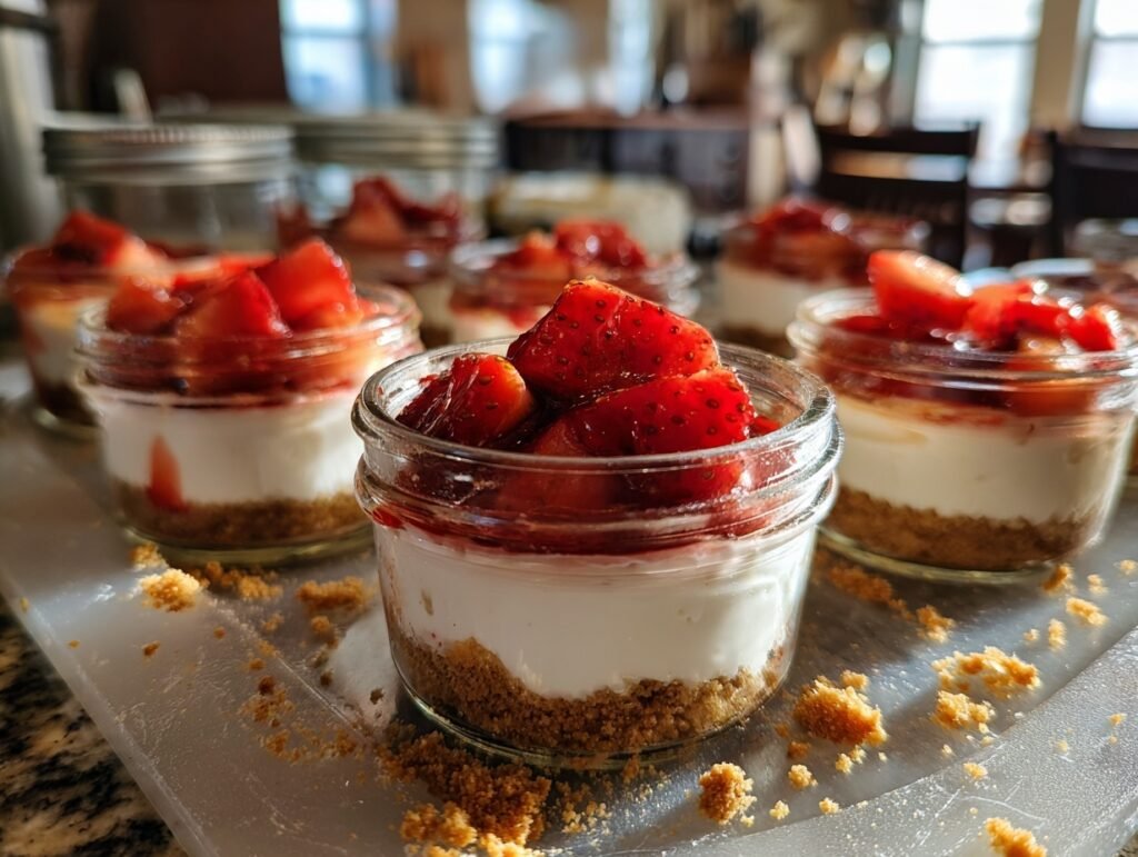 Mini Strawberry Cheesecake Jars