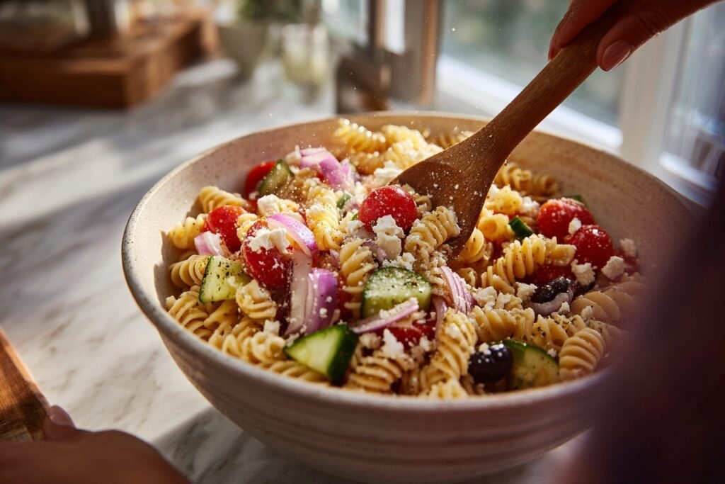 15-Min Easy Olive Feta Pasta Salad for Summer 1 Olive Feta Pasta Salad 2