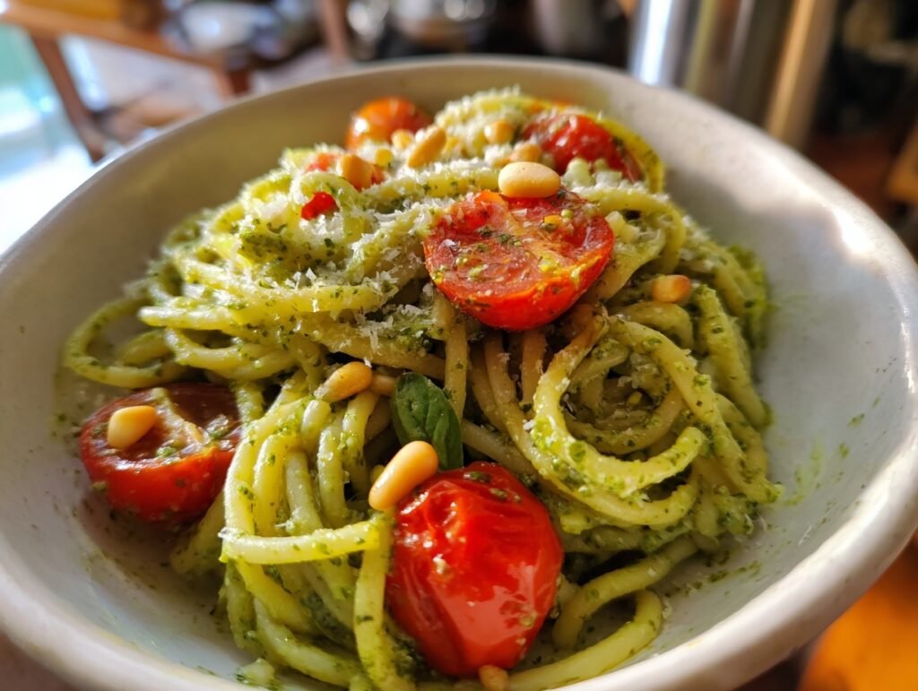 Pesto Pasta Burst Cherry Tomatoes